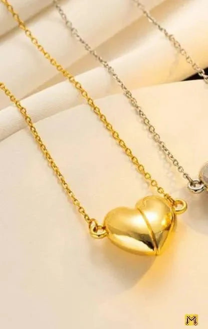 Magnetic Heart Design Gold Plated Gemstone Necklace - Dewan Mart