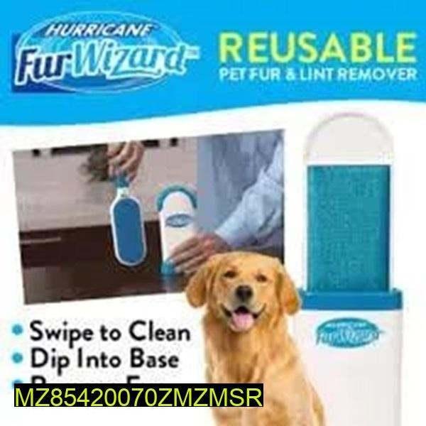 Reusable Dog and Cat Fur Remover tool being used on a fabric sofa to pick up pet hair.