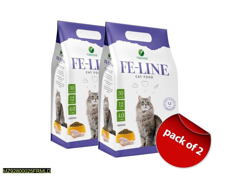 Feline Adult Dry Cat Food, two 1.2 kg bags featuring a chicken flavor for adult cats.