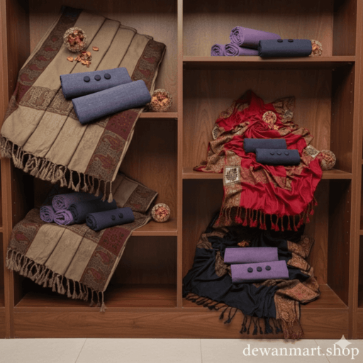 A stack of premium beige and white Khadar fabric from our Khadar Collection, showing its traditional handwoven texture.