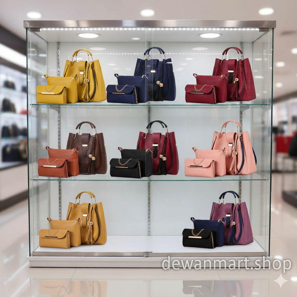 Women's PU Leather Plain Hand Bag Set