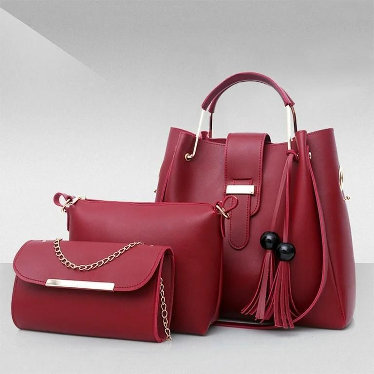 Women's PU Leather Plain Hand Bag Set