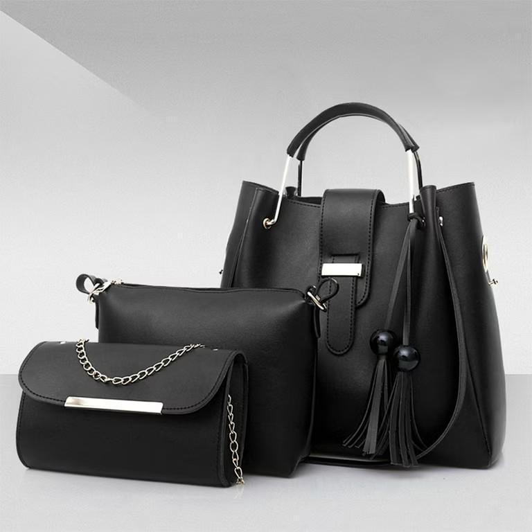 Women's PU Leather Plain Hand Bag Set
