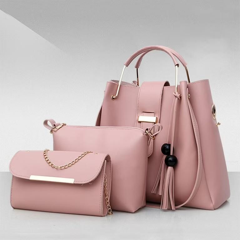 Women's PU Leather Plain Hand Bag Set