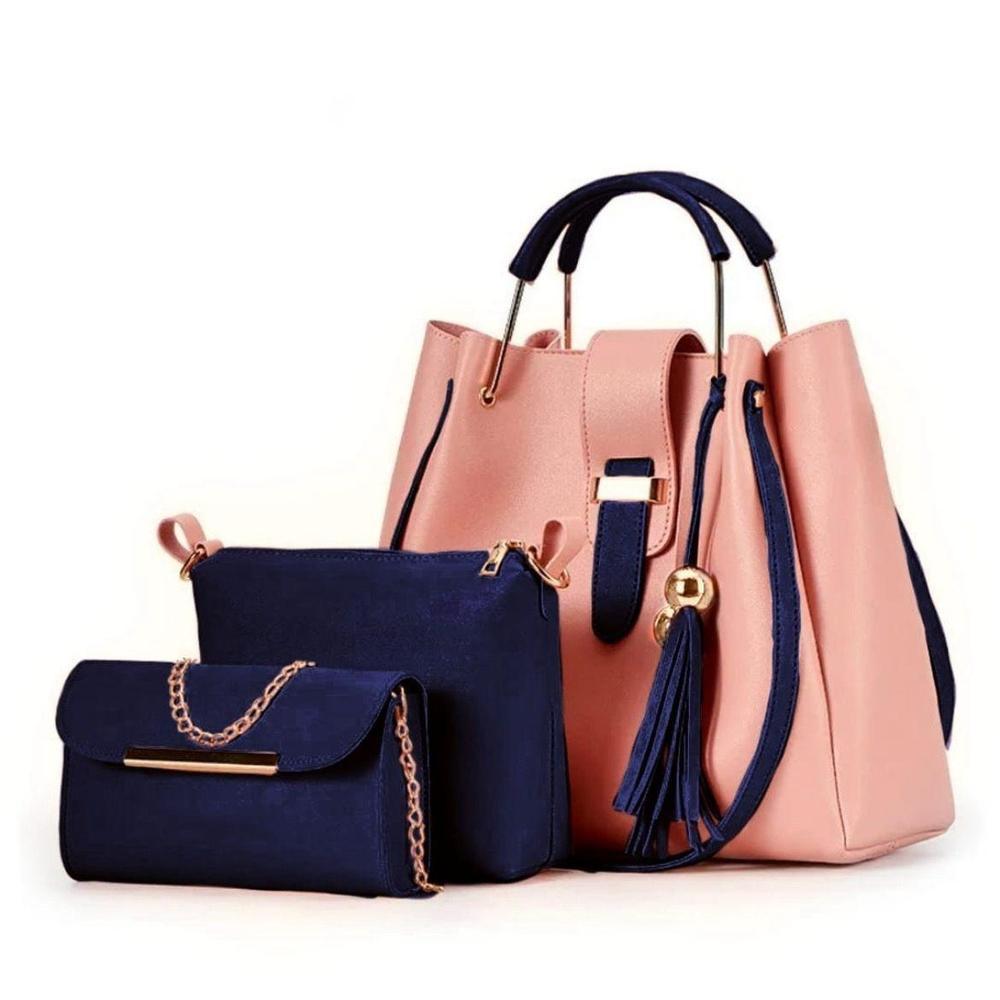 Women's PU Leather Plain Hand Bag Set