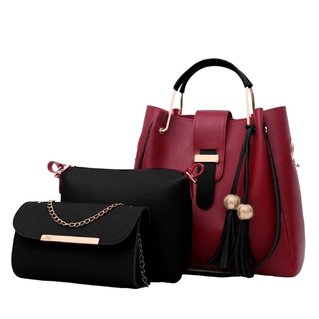 Women's PU Leather Plain Hand Bag Set