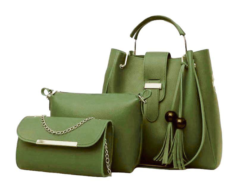 Women's PU Leather Plain Hand Bag Set