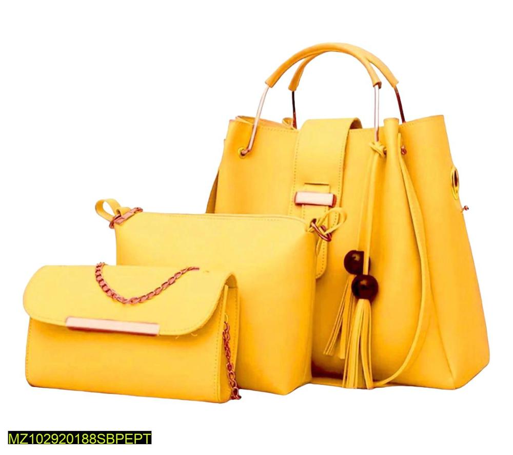 Women's PU Leather Plain Hand Bag Set