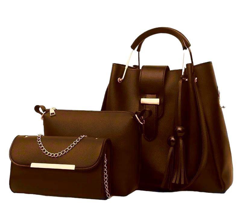 Women's PU Leather Plain Hand Bag Set