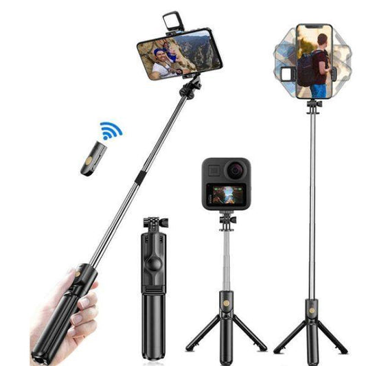 4 in 1 Selfie Stick Tripod with Light & Bluetooth Remote |Foldable & Extendable (70cm) Mobile Holder - dewanmart.shop