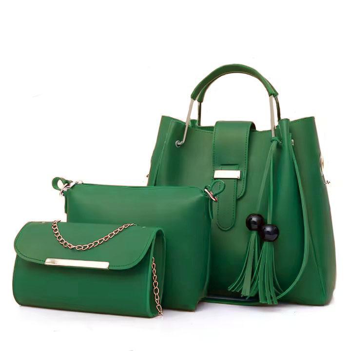 Women's PU Leather Plain Hand Bag Set