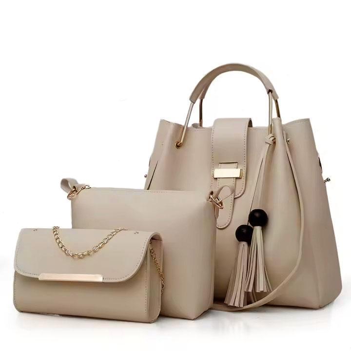 Women's PU Leather Plain Hand Bag Set