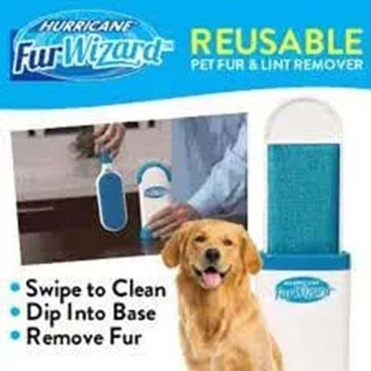 Reusable Dog and Cat Fur Remover tool being used on a fabric sofa to pick up pet hair.