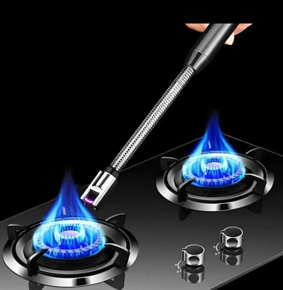 Black USB rechargeable electric lighter with flexible neck lighting gas stove burner flame