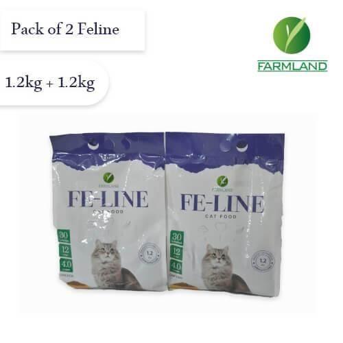 Feline Adult Dry Cat Food, two 1.2 kg bags featuring a chicken flavor for adult cats.