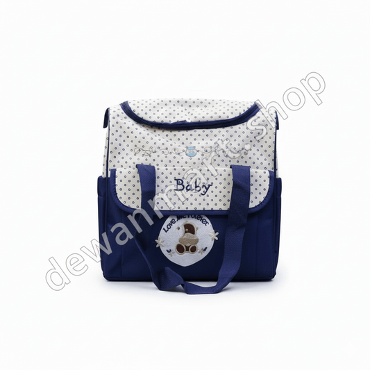 Stylish blue unisex diaper backpack made of essential cotton